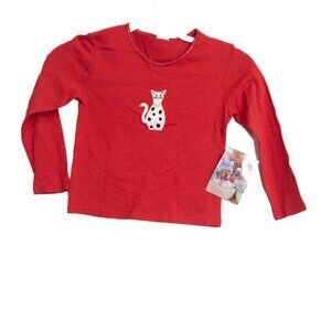 Red Long Sleeve Size 8 Cat Applique Toddler T-Shirt